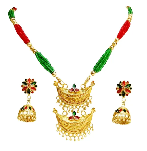 Assamese_Traditional_Red_Green_Small_Junbiri_Jewellery_Set
