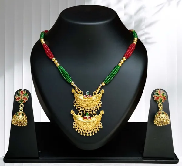 Assamese_Traditional_Red_Green_Small_Junbiri_Jewellery_Set