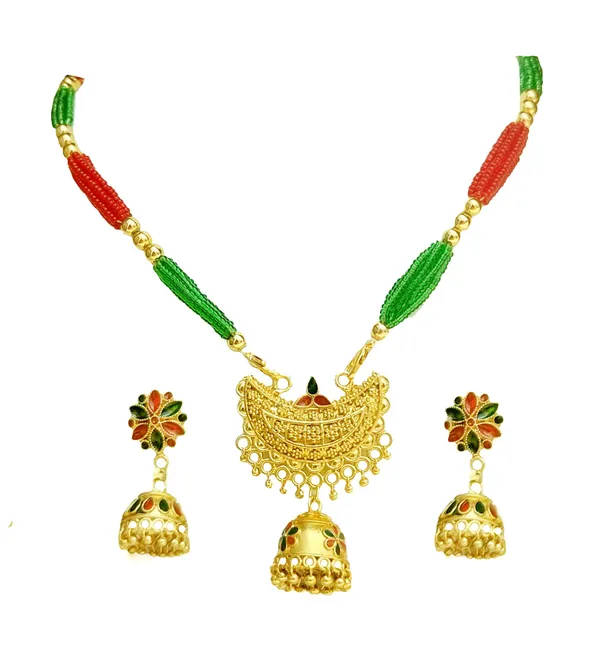 Assamese_Traditional_Red_Green_Small_Junbiri_Jewellery_Set
