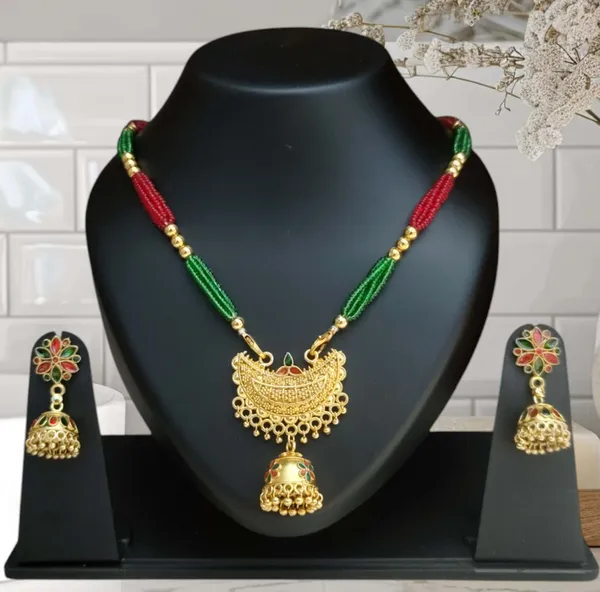 Assamese_Traditional_Red_Green_Small_Junbiri_Jewellery_Set