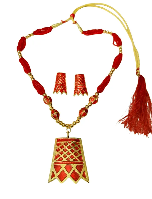Assamese_Traditional_Red_Meenakari_Thuriya_4_Ball_Tassel_Jewellery_Set