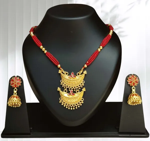 Assamese_Traditional_Red_Small_Junbiri_Jewellery_Set