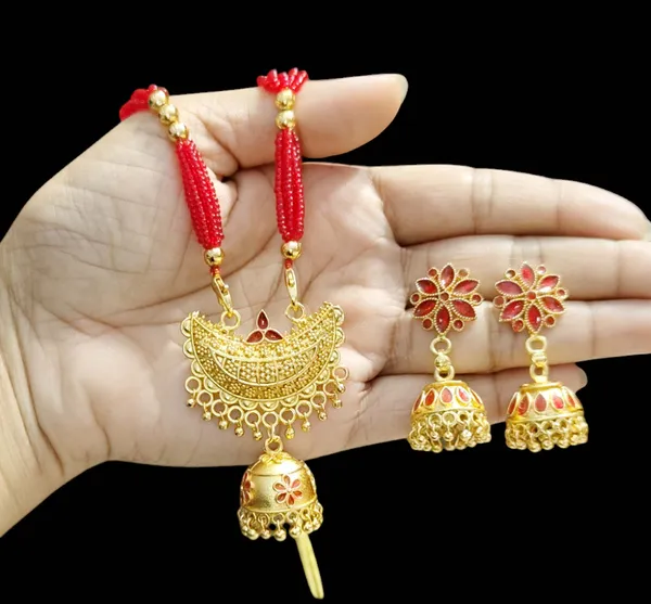 Copper_Based_Assamese_Traditional_Red_Small_Junbiri_Jewellery_Set