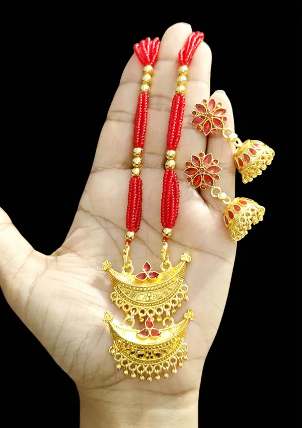 Assamese_Traditional_Red_Small_Junbiri_Jewellery_Set