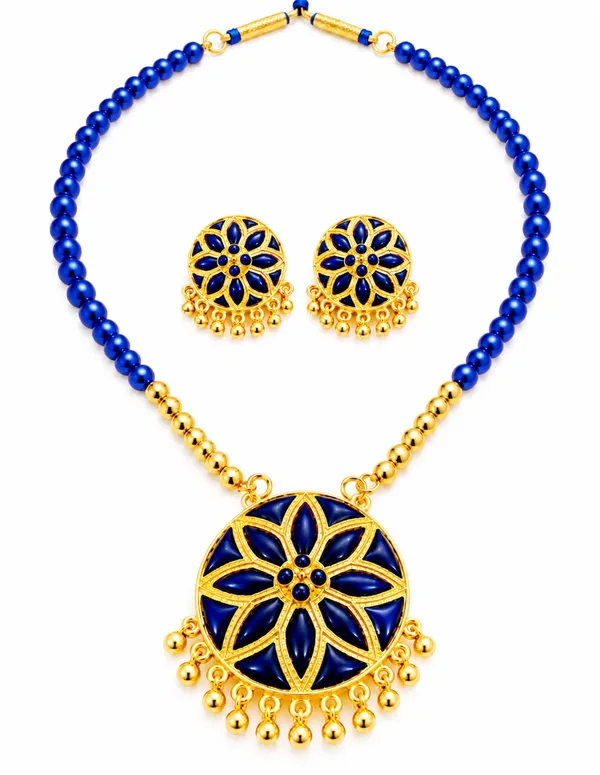 BG_GOLD_Assamese_traditiona_Jewellery_Copper_Based__Blue_Japi_Moni_Tassel_Jewellery_Set