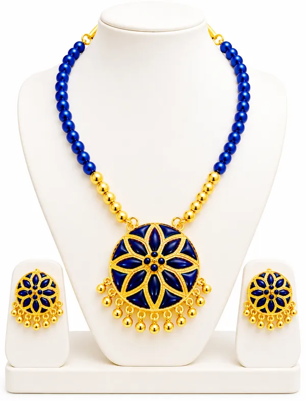 BG_GOLD_Assamese_traditiona_Jewellery_Copper_Based__Blue_Japi_Moni_Tassel_Jewellery_Set