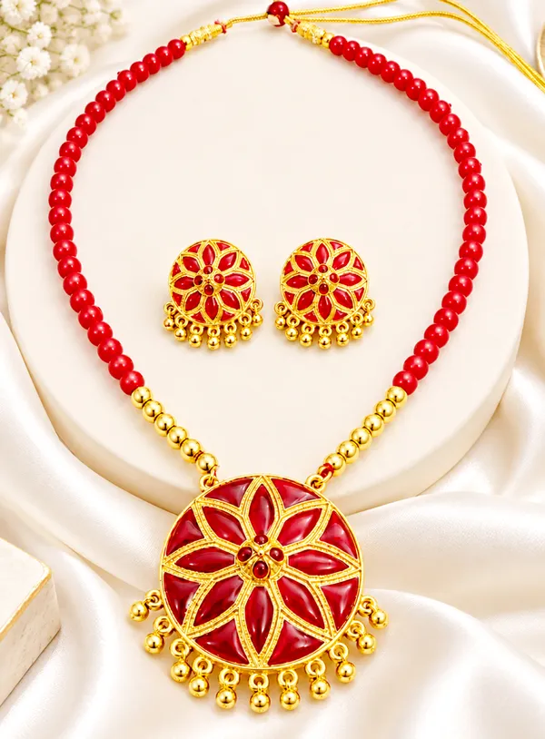 BG_GOLD_Assamese_traditiona_Jewellery_Copper_Based__Red_Japi_Moni_Tassel_Jewellery_Set