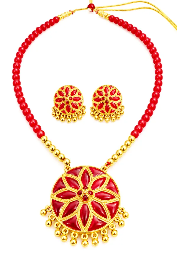 BG_GOLD_Assamese_traditiona_Jewellery_Copper_Based__Red_Japi_Moni_Tassel_Jewellery_Set