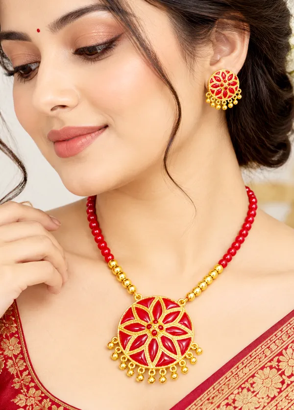 BG_GOLD_Assamese_traditiona_Jewellery_Copper_Based__Red_Japi_Moni_Tassel_Jewellery_Set