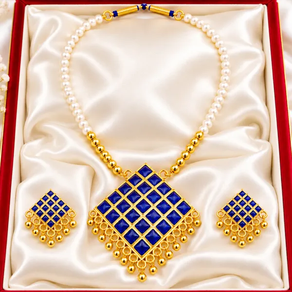 BG_GOLD_Assamese_traditiona__Copper_Based__Blue_Square_white_Moni_Tassel_Jewellery_Set