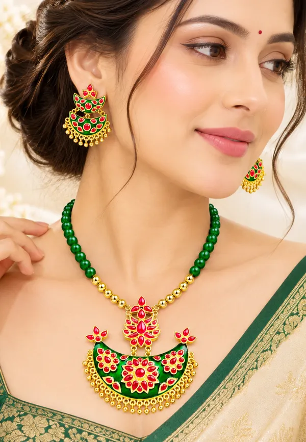 BG_GOLD_Assamese_traditiona__Copper_Based__Red_Green_Junbiri_Moni_Tassel_Jewellery_Set