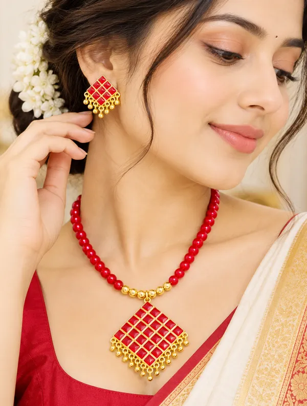 BG_GOLD_Assamese_traditiona__Copper_Based__Red_Square_Moni_Tassel_Jewellery_Set