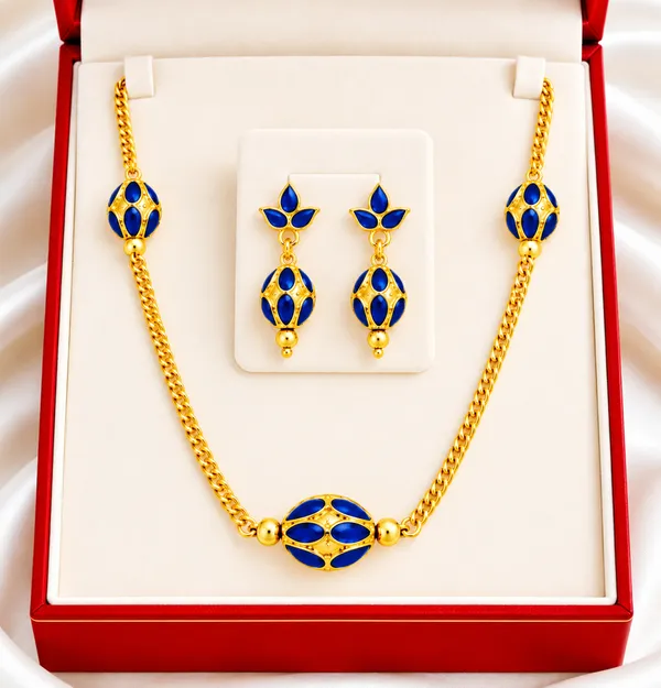 BG_GOLD_Assamese_traditional_Copper_Based_1_ball_Blue_3_ball_chain_Monimala_Jewellery_Set