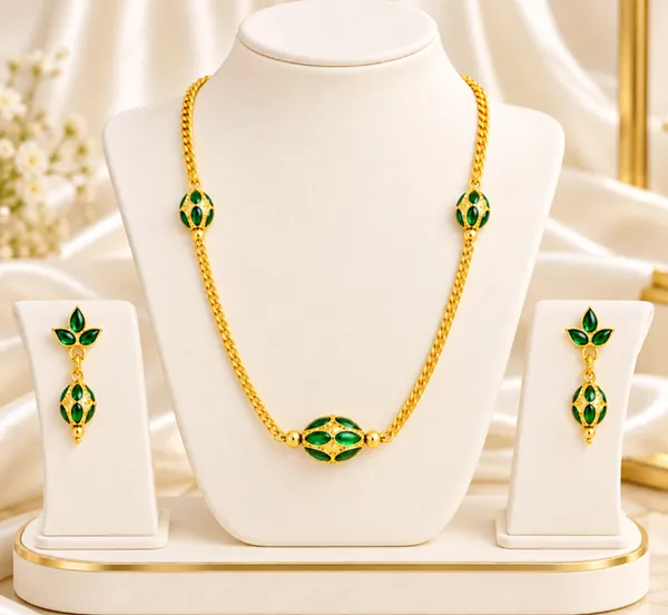 BG_GOLD_Assamese_traditional_Copper_Based_1_ball_Green_3_ball_chain_Monimala_Jewellery_Set