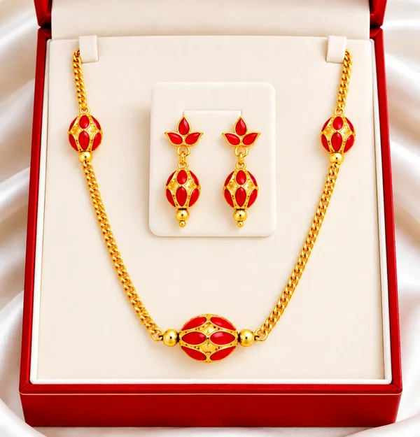 BG_GOLD_Assamese_traditional_Copper_Based_1_ball_Red_3_ball_chain_Monimala_Jewellery_Set