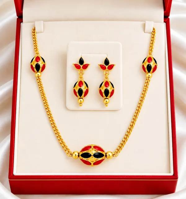 BG_GOLD_Assamese_traditional_Copper_Based_1_ball_Red_Black_3_ball_chain_Monimala_Jewellery_Set