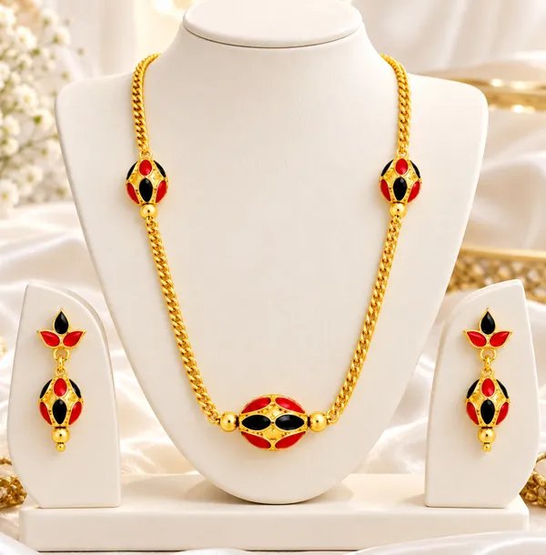BG_GOLD_Assamese_traditional_Copper_Based_1_ball_Red_Black_3_ball_chain_Monimala_Jewellery_Set