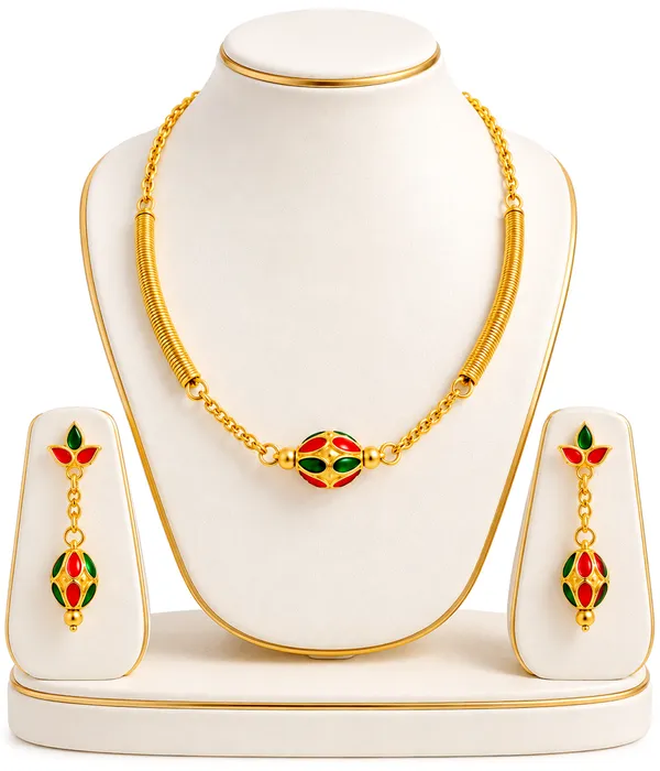BG_GOLD_Assamese_traditional_Copper_Based_1_ball_Red_Green_pipe_chain_Monimala_Jewellery_Set