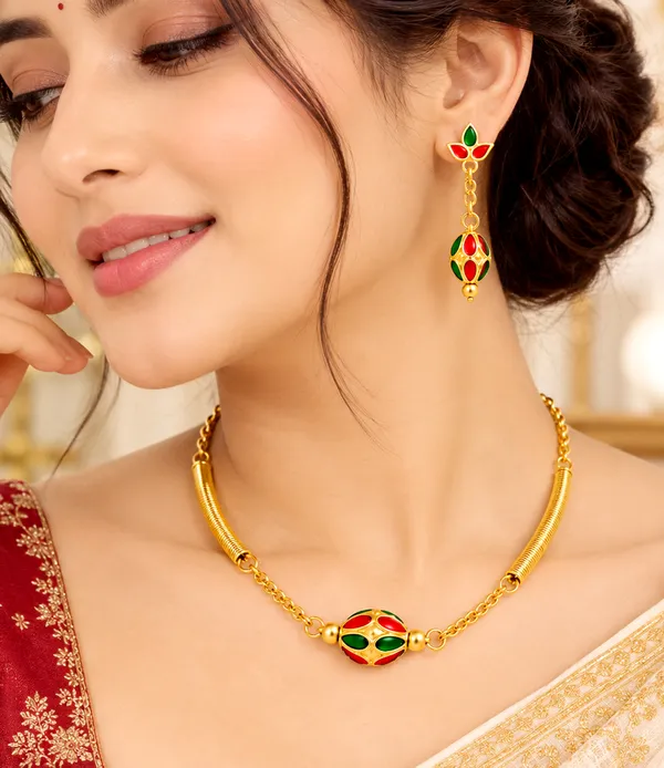 BG_GOLD_Assamese_traditional_Copper_Based_1_ball_Red_Green_pipe_chain_Monimala_Jewellery_Set