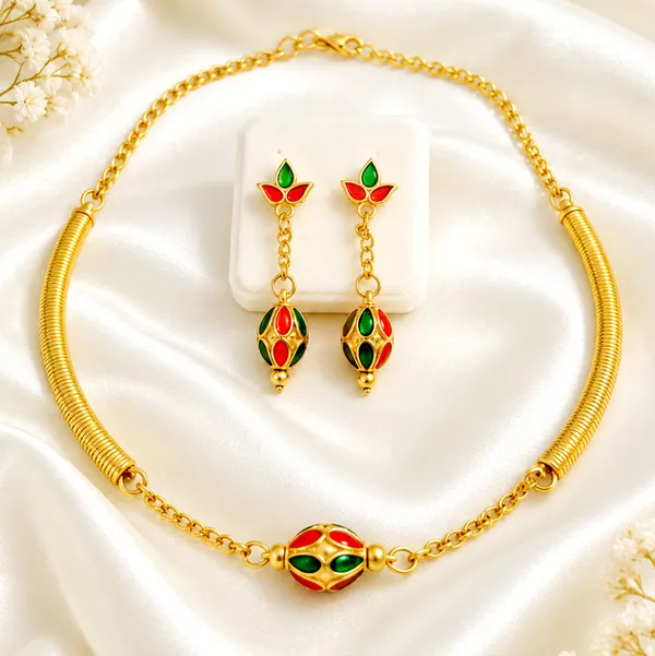 BG_GOLD_Assamese_traditional_Copper_Based_1_ball_Red_Green_pipe_chain_Monimala_Jewellery_Set