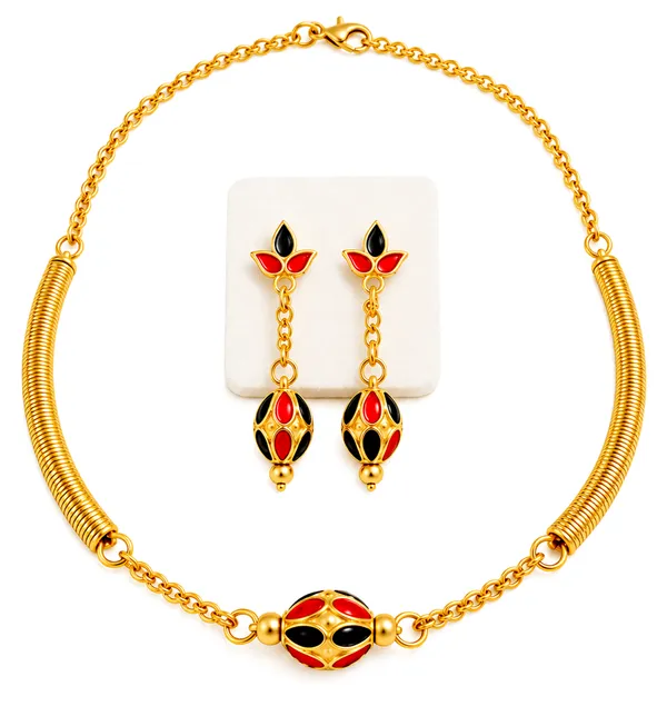 BG_GOLD_Assamese_traditional_Copper_Based_1_ball_Red_pipe_chain_Monimala_Jewellery_Set