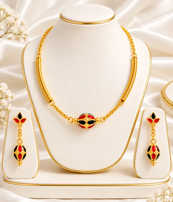 BG_GOLD_Assamese_traditional_Copper_Based_1_ball_Red_pipe_chain_Monimala_Jewellery_Set