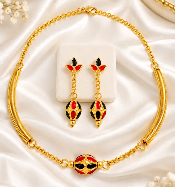 BG_GOLD_Assamese_traditional_Copper_Based_1_ball_Red_pipe_chain_Monimala_Jewellery_Set