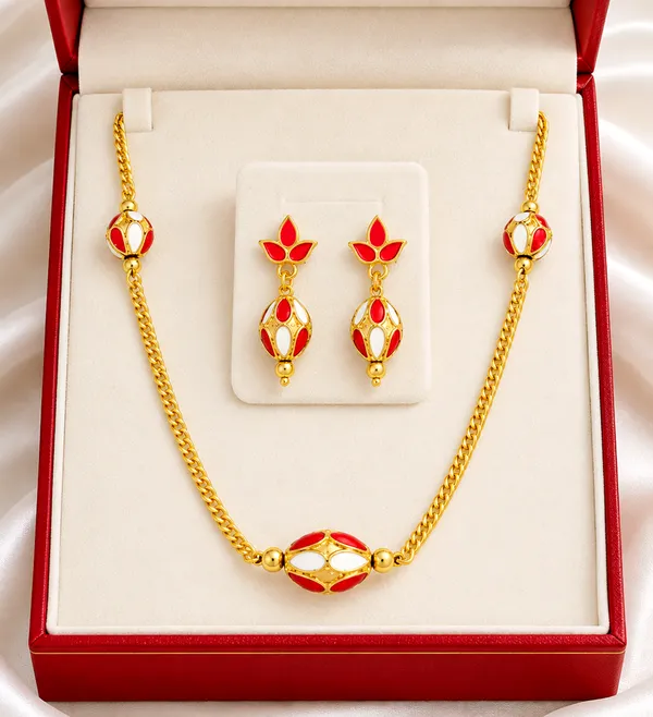 BG_GOLD_Assamese_traditional_Copper_Based_1_ball_Red_white_3_ball_chain_Monimala_Jewellery_Set