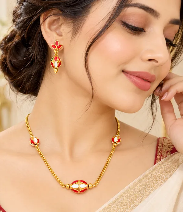 BG_GOLD_Assamese_traditional_Copper_Based_1_ball_Red_white_3_ball_chain_Monimala_Jewellery_Set