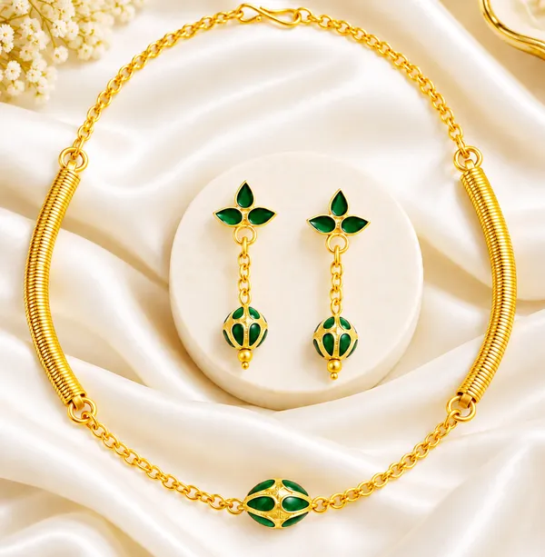 BG_GOLD_Assamese_traditional_Copper_Based_1_ball_Green_pipe_chain_Monimala_Jewellery_Set