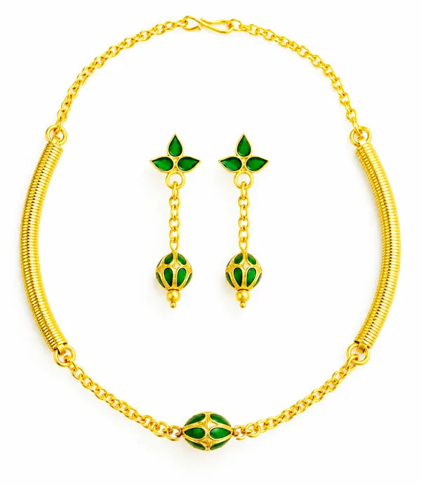 BG_GOLD_Assamese_traditional_Copper_Based_1_ball_Green_pipe_chain_Monimala_Jewellery_Set
