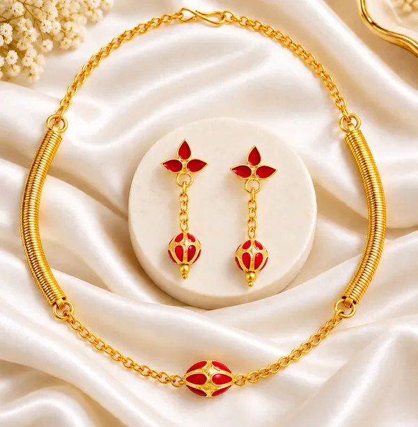BG_GOLD_Assamese_traditional_Copper_Based_1_ball_red_pipe_chain_Monimala_Jewellery_Set