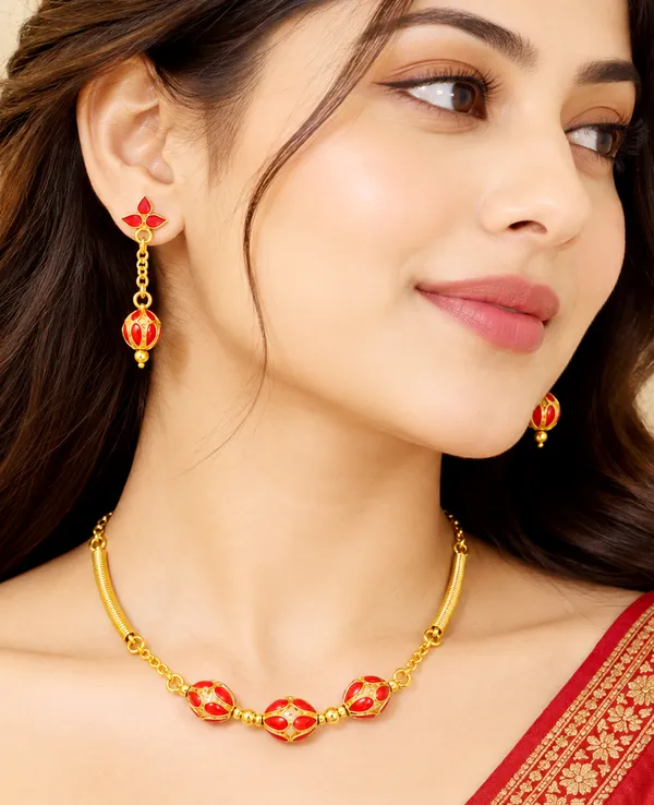 BG_GOLD_Assamese_traditional_Copper_Based_3_ball_red_pipe_chain_Monimala_Jewellery_Set