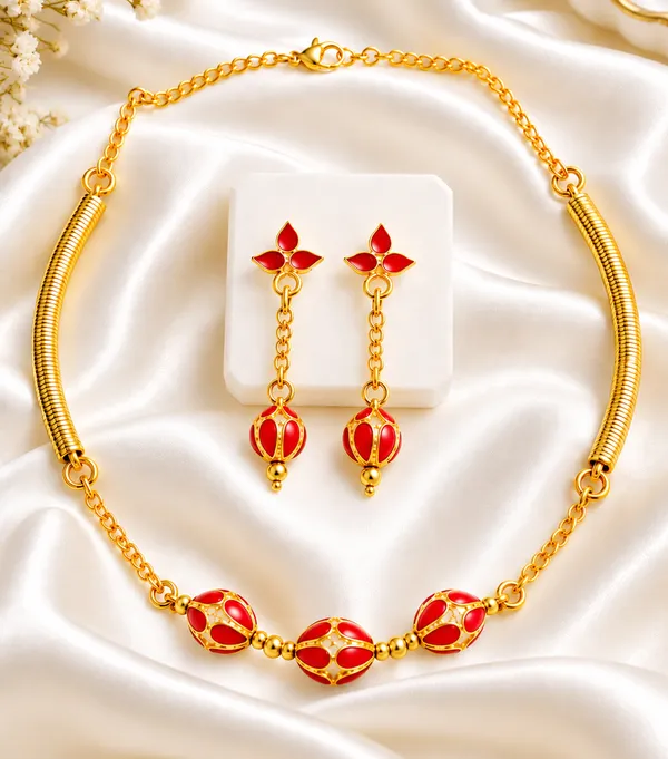 BG_GOLD_Assamese_traditional_Copper_Based_3_ball_red_pipe_chain_Monimala_Jewellery_Set