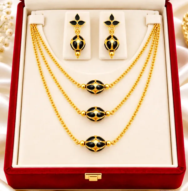 BG_GOLD_Assamese_traditional_Copper_Based_Black_3_ball_chain_Monimala_Jewellery_Set