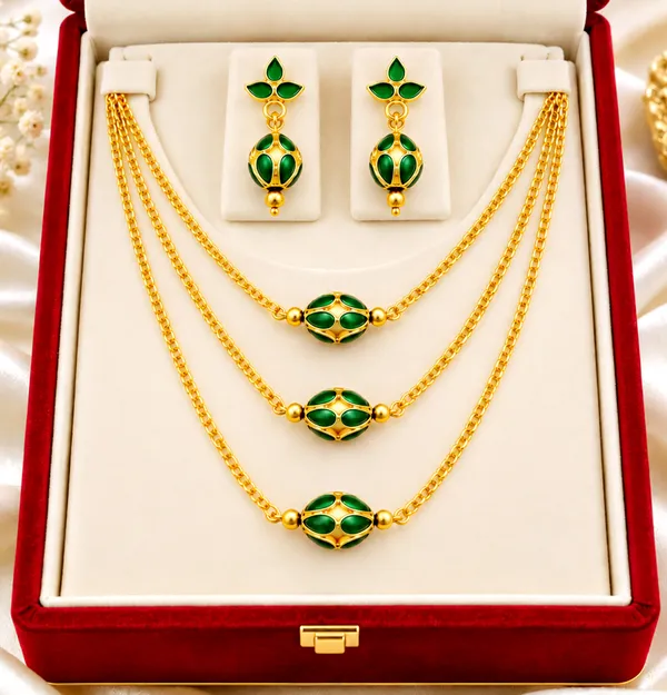 BG_GOLD_Assamese_traditional_Copper_Based_Green_3_ball_chain_Monimala_Jewellery_Set