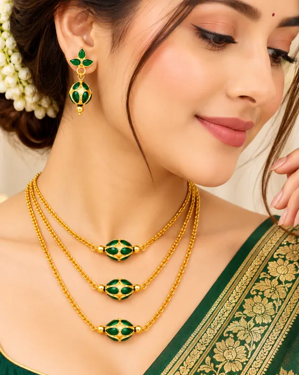 BG_GOLD_Assamese_traditional_Copper_Based_Green_3_ball_chain_Monimala_Jewellery_Set
