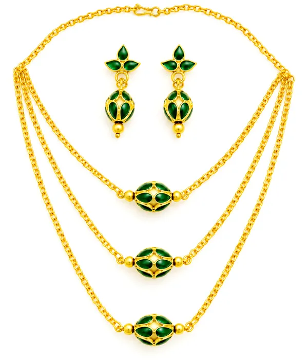 BG_GOLD_Assamese_traditional_Copper_Based_Green_3_ball_chain_Monimala_Jewellery_Set