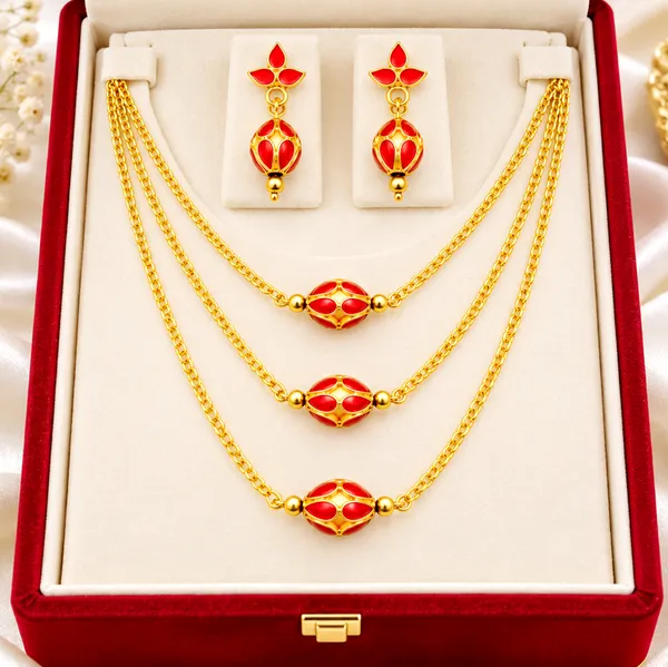 BG_GOLD_Assamese_traditional_Copper_Based_Red_3_ball_chain_Monimala_Jewellery_Set