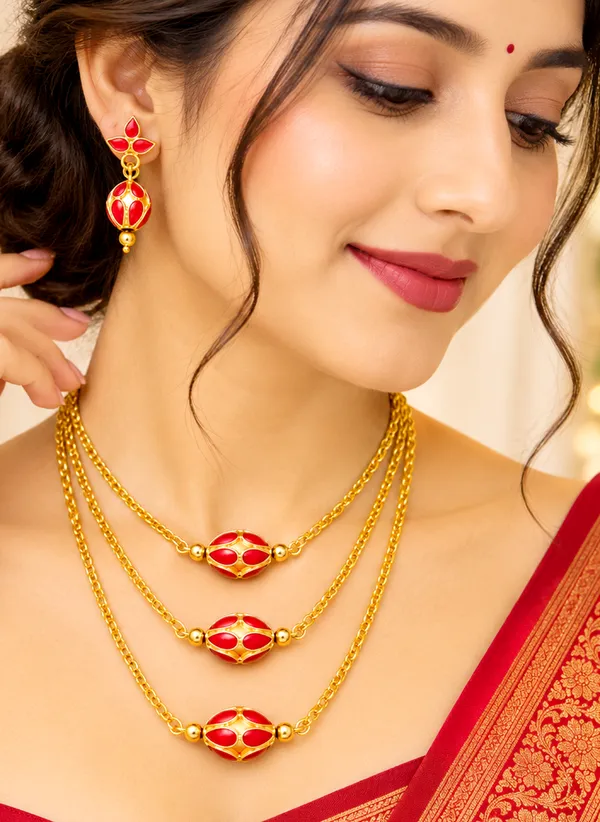 BG_GOLD_Assamese_traditional_Copper_Based_Red_3_ball_chain_Monimala_Jewellery_Set