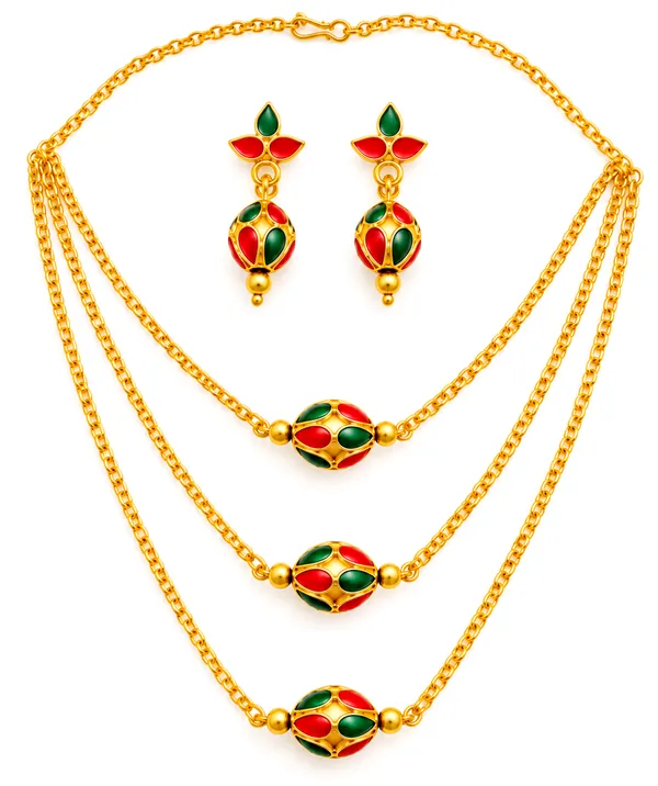 BG_GOLD_Assamese_traditional_Copper_Based_Red_Green3_ball_chain_Monimala_Jewellery_Set