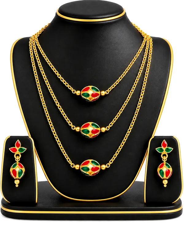 BG_GOLD_Assamese_traditional_Copper_Based_Red_Green3_ball_chain_Monimala_Jewellery_Set