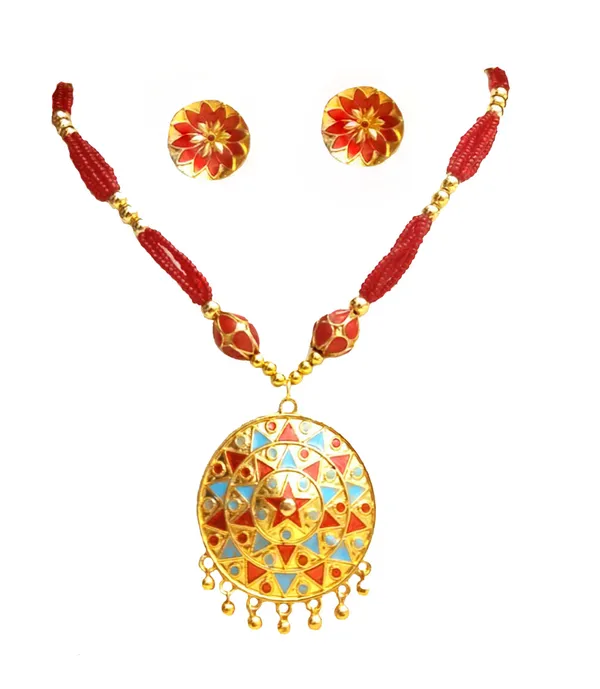 Assamese_Traditional_Red_Blue_Japi_With_Monimala_Tassel
