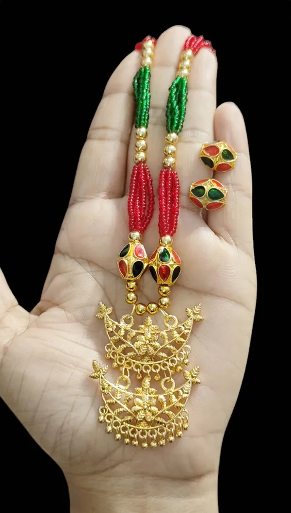 Assamese_Traditional_Red_Green_Junbiri_Monimala_Tassel_Jewellery_Set