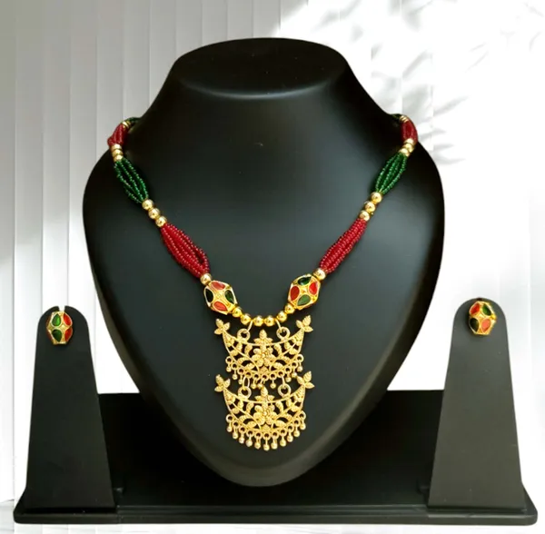 Assamese_Traditional_Red_Green_Junbiri_Monimala_Tassel_Jewellery_Set