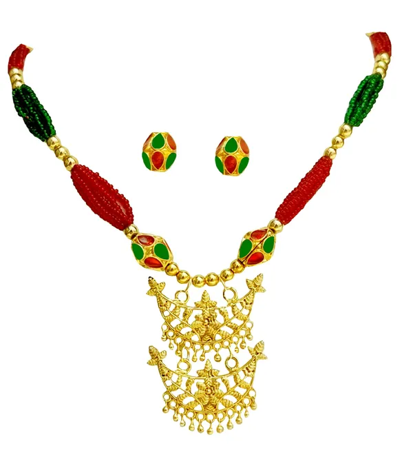Assamese_Traditional_Red_Green_Junbiri_Monimala_Tassel_Jewellery_Set