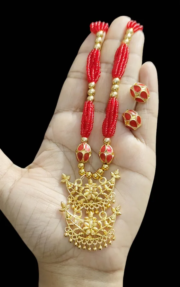Assamese_Traditional_Red_Junbiri_Monimala_Tassel_Jewellery_Set