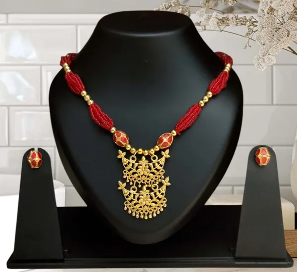 Assamese_Traditional_Red_Junbiri_Monimala_Tassel_Jewellery_Set