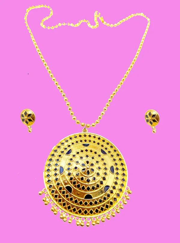 Assamese_Traditional_Blue_Big_Japi_Top_Earring_With_Goti_Chain