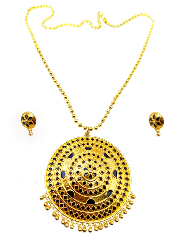 Assamese_Traditional_Blue_Big_Japi_Top_Earring_With_Goti_Chain